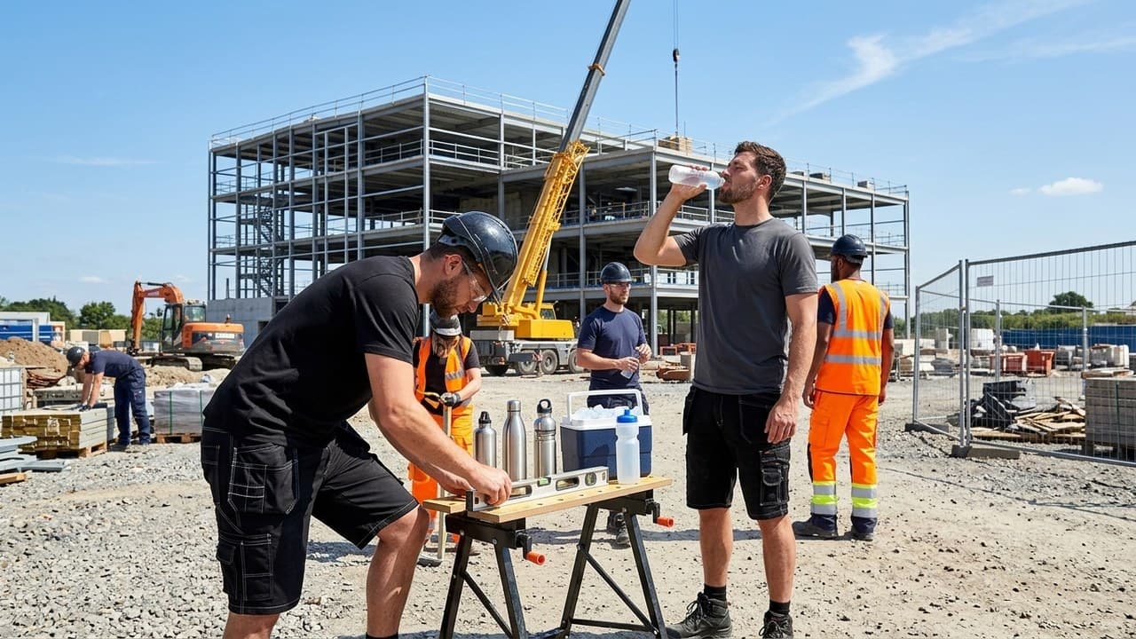 Travailleurs sur chantier en vêtements de travail d'été légers et respirants — workwear été Belgique