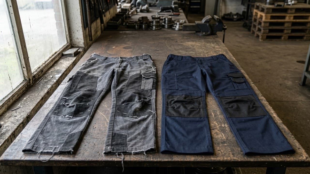 Comparaison qualité coutures entre pantalon de travail bas de gamme et haut de gamme — rapport qualité-prix workwear